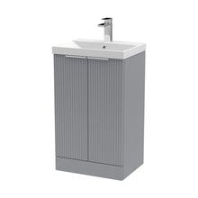 Hudson Reed Fluted 500mm Floor Standing 2 Door Vanity & Basin 3 Contemp Satin Grey MFC Painted Gloss 860x510x395mm - JJ Building Materials