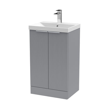Hudson Reed Fluted 500mm Floor Standing 2 Door Vanity & Basin 3 Contemp Satin Grey MFC Painted Gloss 860x510x395mm - JJ Building Materials
