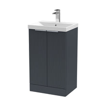 Hudson Reed Fluted 500mm Floor Standing 2 Door Vanity & Basin 3 Contemp Soft Black MFC Painted Gloss 860x510x395mm - JJ Building Materials