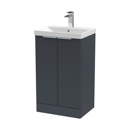 Hudson Reed Fluted 500mm Floor Standing 2 Door Vanity & Basin 3 Contemp Soft Black MFC Painted Gloss 860x510x395mm - JJ Building Materials