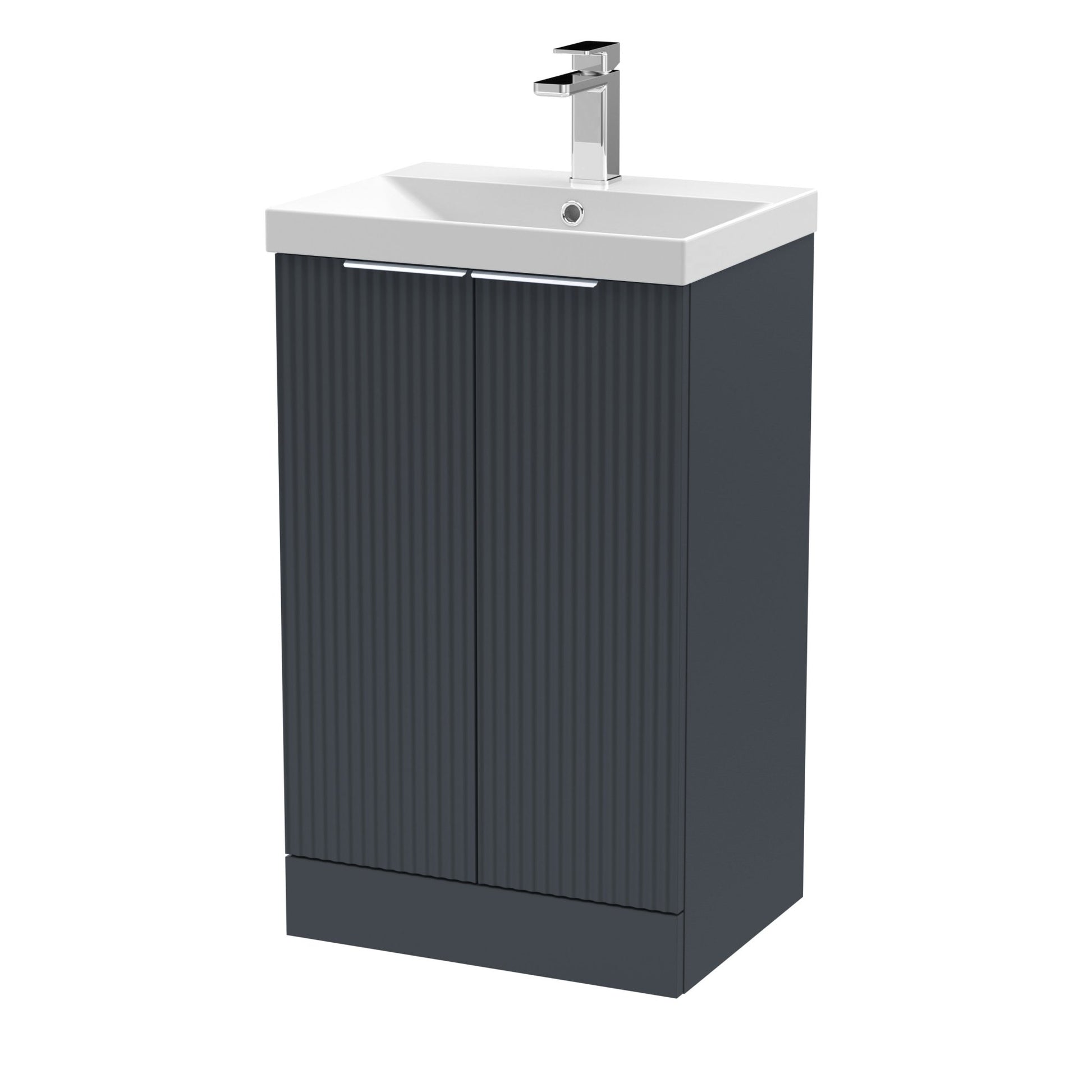 Hudson Reed Fluted 500mm Floor Standing 2 Door Vanity & Basin 3 Contemp Soft Black MFC Painted Gloss 860x510x395mm - JJ Building Materials