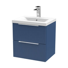 Hudson Reed Fluted 500mm Wall Hung 2 Drawer Vanity & Basin 1 Contemp Satin Blue MFC Painted Gloss 540x510x390mm - JJ Building Materials