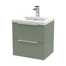 Hudson Reed Fluted 500mm Wall Hung 2 Drawer Vanity & Basin 1 Contemp Satin Green MFC Painted Gloss 540x510x390mm - JJ Building Materials