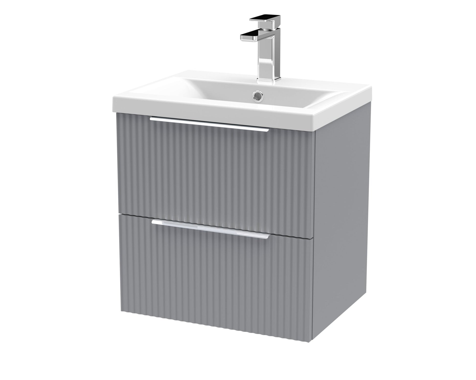 Hudson Reed Fluted 500mm Wall Hung 2 Drawer Vanity & Basin 1 Contemp Satin Grey MFC Painted Gloss 540x510x390mm - JJ Building Materials