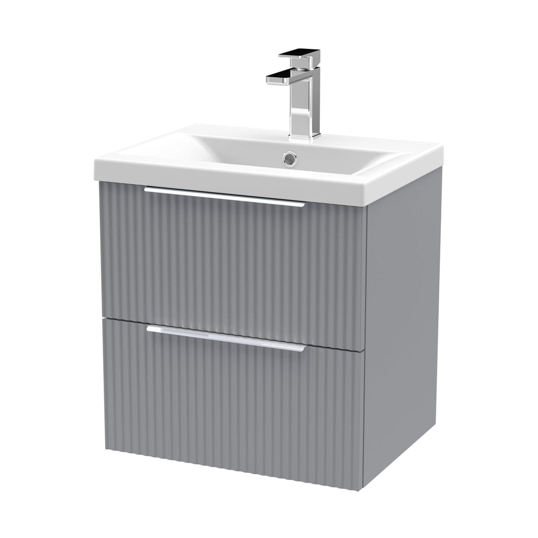 Hudson Reed Fluted 500mm Wall Hung 2 Drawer Vanity & Basin 1 Contemp Satin Grey MFC Painted Gloss 540x510x390mm - JJ Building Materials