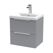 Hudson Reed Fluted 500mm Wall Hung 2 Drawer Vanity & Basin 1 Contemp Satin Grey MFC Painted Gloss 540x510x390mm - JJ Building Materials