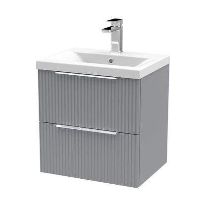 Hudson Reed Fluted 500mm Wall Hung 2 Drawer Vanity & Basin 1 Contemp Satin Grey MFC Painted Gloss 540x510x390mm - JJ Building Materials