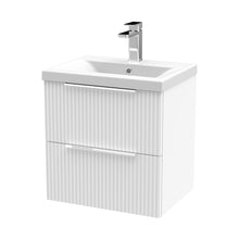 Hudson Reed Fluted 500mm Wall Hung 2 Drawer Vanity & Basin 1 Contemp Satin White MFC Painted Gloss 540x510x390mm - JJ Building Materials