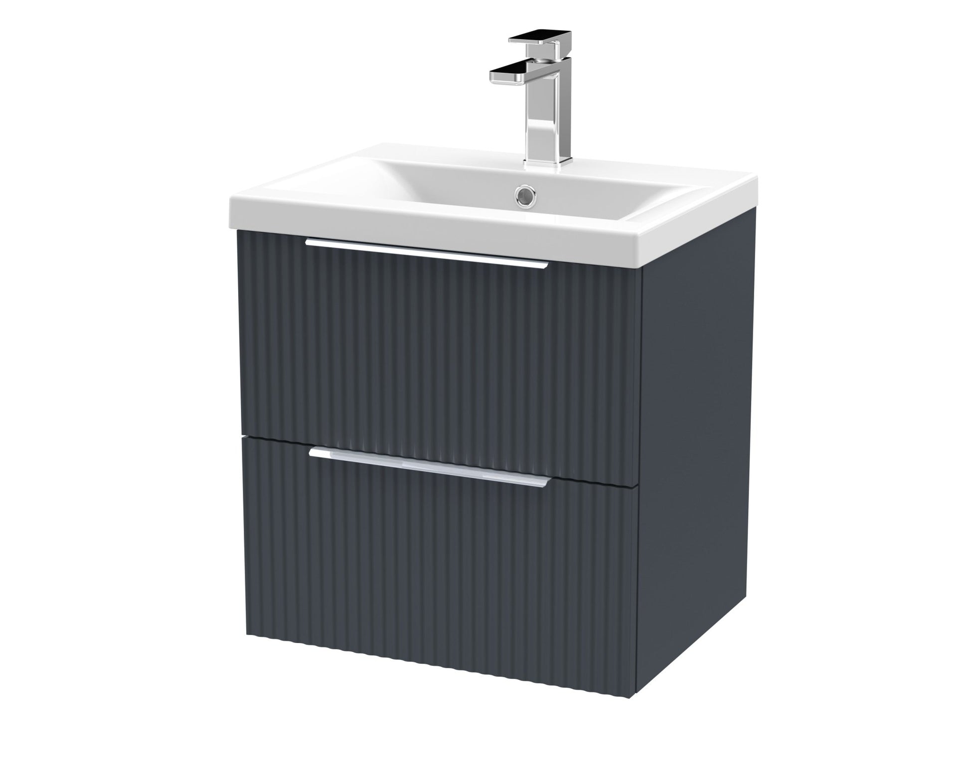 Hudson Reed Fluted 500mm Wall Hung 2 Drawer Vanity & Basin 1 Contemp Soft Black MFC Painted Gloss 540x510x390mm - JJ Building Materials