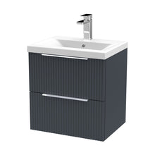 Hudson Reed Fluted 500mm Wall Hung 2 Drawer Vanity & Basin 1 Contemp Soft Black MFC Painted Gloss 540x510x390mm - JJ Building Materials