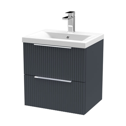 Hudson Reed Fluted 500mm Wall Hung 2 Drawer Vanity & Basin 1 Contemp Soft Black MFC Painted Gloss 540x510x390mm - JJ Building Materials