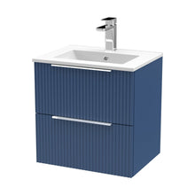 Hudson Reed Fluted 500mm Wall Hung 2 Drawer Vanity & Basin 2 Contemp Satin Blue MFC Painted Gloss 518x500x390mm - JJ Building Materials