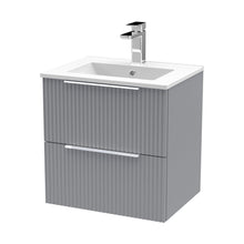 Hudson Reed Fluted 500mm Wall Hung 2 Drawer Vanity & Basin 2 Contemp Satin Grey MFC Painted Gloss 518x500x390mm - JJ Building Materials