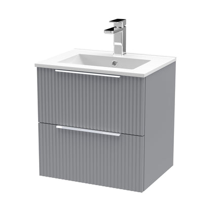 Hudson Reed Fluted 500mm Wall Hung 2 Drawer Vanity & Basin 2 Contemp Satin Grey MFC Painted Gloss 518x500x390mm - JJ Building Materials