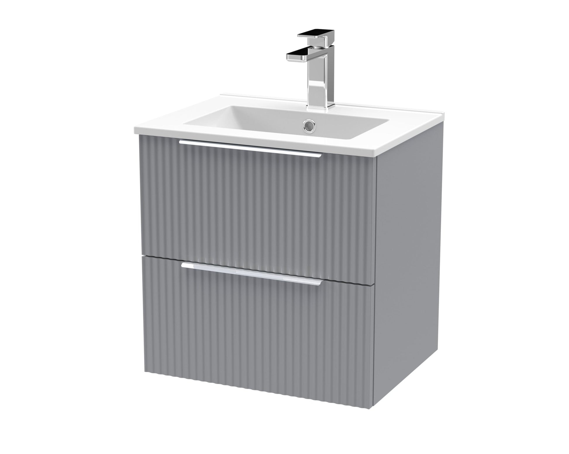 Hudson Reed Fluted 500mm Wall Hung 2 Drawer Vanity & Basin 2 Contemp Satin Grey MFC Painted Gloss 518x500x390mm - JJ Building Materials