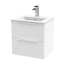 Hudson Reed Fluted 500mm Wall Hung 2 Drawer Vanity & Basin 2 Contemp Satin White MFC Painted Gloss 518x500x390mm - JJ Building Materials