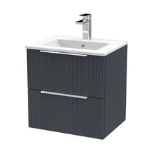 Hudson Reed Fluted 500mm Wall Hung 2 Drawer Vanity & Basin 2 Contemp Soft Black MFC Painted Gloss 518x500x390mm - JJ Building Materials