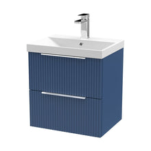Hudson Reed Fluted 500mm Wall Hung 2 Drawer Vanity & Basin 3 Contemp Satin Blue MFC Painted Gloss 550x510x395mm - JJ Building Materials