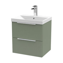 Hudson Reed Fluted 500mm Wall Hung 2 Drawer Vanity & Basin 3 Contemp Satin Green MFC Painted Gloss 550x510x395mm - JJ Building Materials
