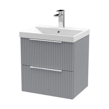 Hudson Reed Fluted 500mm Wall Hung 2 Drawer Vanity & Basin 3 Contemp Satin Grey MFC Painted Gloss 550x510x395mm - JJ Building Materials