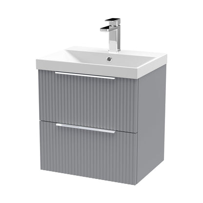 Hudson Reed Fluted 500mm Wall Hung 2 Drawer Vanity & Basin 3 Contemp Satin Grey MFC Painted Gloss 550x510x395mm - JJ Building Materials