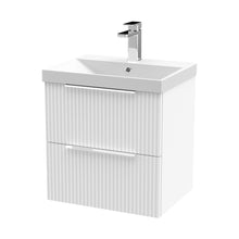Hudson Reed Fluted 500mm Wall Hung 2 Drawer Vanity & Basin 3 Contemp Satin White MFC Painted Gloss 550x510x395mm - JJ Building Materials
