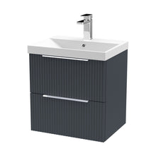 Hudson Reed Fluted 500mm Wall Hung 2 Drawer Vanity & Basin 3 Contemp Soft Black MFC Painted Gloss 550x510x395mm - JJ Building Materials