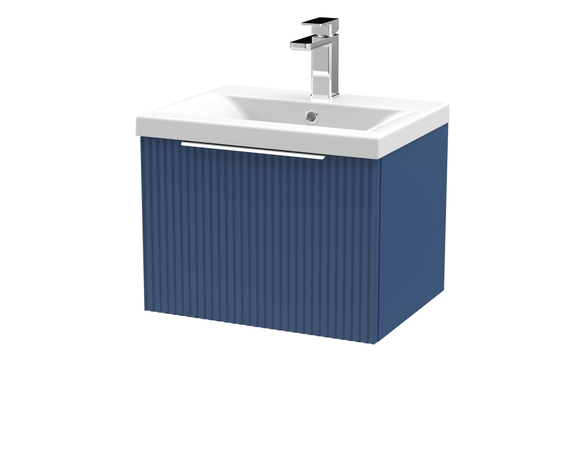 Hudson Reed Fluted 500mm Wall Hung Single Drawer Vanity & Basin 1 Contemp Satin Blue MFC Painted Gloss 399x510x390mm - JJ Building Materials