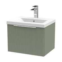 Hudson Reed Fluted 500mm Wall Hung Single Drawer Vanity & Basin 1 Contemp Satin Green MFC Painted Gloss 399x510x390mm - JJ Building Materials