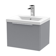 Hudson Reed Fluted 500mm Wall Hung Single Drawer Vanity & Basin 1 Contemp Satin Grey MFC Painted Gloss 399x510x390mm - JJ Building Materials