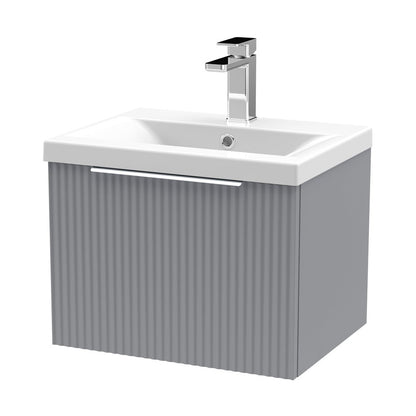 Hudson Reed Fluted 500mm Wall Hung Single Drawer Vanity & Basin 1 Contemp Satin Grey MFC Painted Gloss 399x510x390mm - JJ Building Materials
