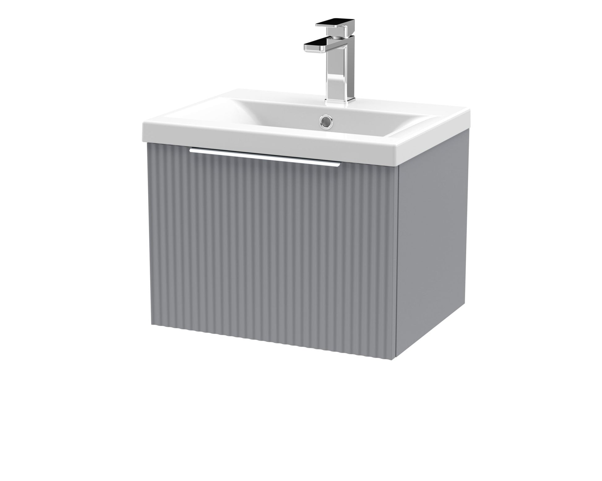 Hudson Reed Fluted 500mm Wall Hung Single Drawer Vanity & Basin 1 Contemp Satin Grey MFC Painted Gloss 399x510x390mm - JJ Building Materials