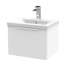 Hudson Reed Fluted 500mm Wall Hung Single Drawer Vanity & Basin 1 Contemp Satin White MFC Painted Gloss 399x510x390mm - JJ Building Materials