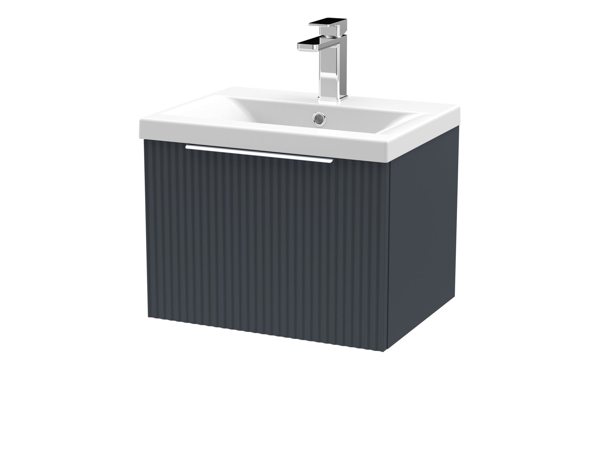 Hudson Reed Fluted 500mm Wall Hung Single Drawer Vanity & Basin 1 Contemp Soft Black MFC Painted Gloss 399x510x390mm - JJ Building Materials