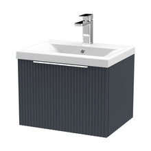 Hudson Reed Fluted 500mm Wall Hung Single Drawer Vanity & Basin 1 Contemp Soft Black MFC Painted Gloss 399x510x390mm - JJ Building Materials