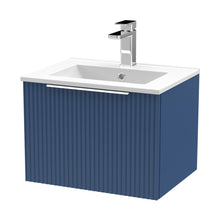 Hudson Reed Fluted 500mm Wall Hung Single Drawer Vanity & Basin 2 Contemp Satin Blue MFC Painted Gloss 377x500x390mm - JJ Building Materials