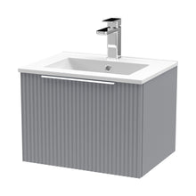 Hudson Reed Fluted 500mm Wall Hung Single Drawer Vanity & Basin 2 Contemp Satin Grey MFC Painted Gloss 377x500x390mm - JJ Building Materials