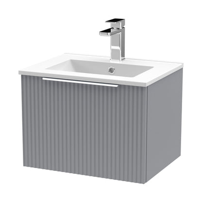 Hudson Reed Fluted 500mm Wall Hung Single Drawer Vanity & Basin 2 Contemp Satin Grey MFC Painted Gloss 377x500x390mm - JJ Building Materials