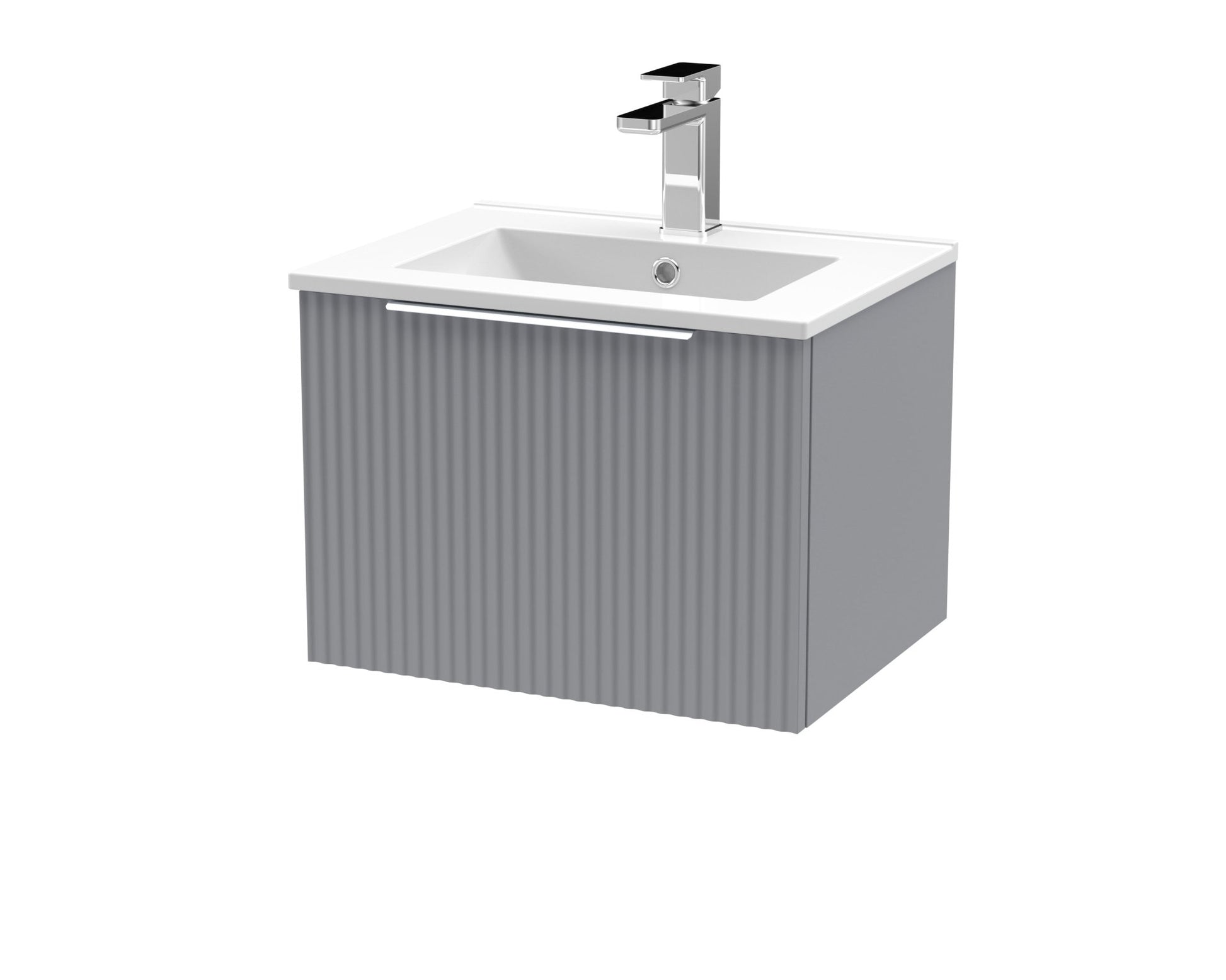 Hudson Reed Fluted 500mm Wall Hung Single Drawer Vanity & Basin 2 Contemp Satin Grey MFC Painted Gloss 377x500x390mm - JJ Building Materials