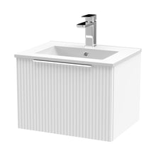 Hudson Reed Fluted 500mm Wall Hung Single Drawer Vanity & Basin 2 Contemp Satin White MFC Painted Gloss 377x500x390mm - JJ Building Materials