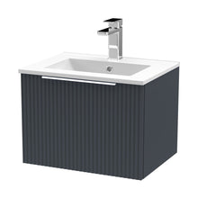 Hudson Reed Fluted 500mm Wall Hung Single Drawer Vanity & Basin 2 Contemp Soft Black MFC Painted Gloss 377x500x390mm - JJ Building Materials