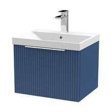 Hudson Reed Fluted 500mm Wall Hung Single Drawer Vanity & Basin 3 Contemp Satin Blue MFC Painted Gloss 409x510x395mm - JJ Building Materials