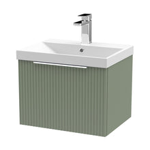 Hudson Reed Fluted 500mm Wall Hung Single Drawer Vanity & Basin 3 Contemp Satin Green MFC Painted Gloss 409x510x395mm - JJ Building Materials