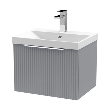 Hudson Reed Fluted 500mm Wall Hung Single Drawer Vanity & Basin 3 Contemp Satin Grey MFC Painted Gloss 409x510x395mm - JJ Building Materials