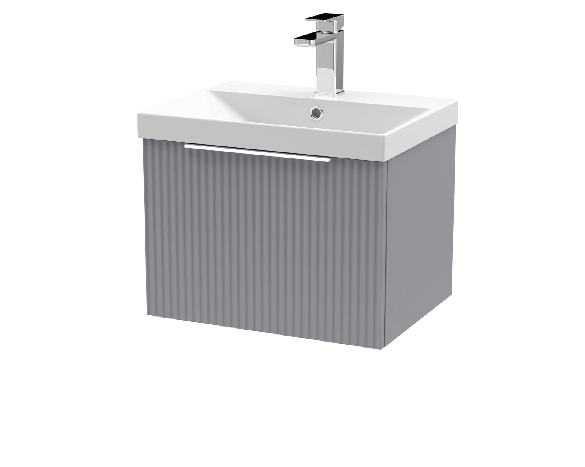 Hudson Reed Fluted 500mm Wall Hung Single Drawer Vanity & Basin 3 Contemp Satin Grey MFC Painted Gloss 409x510x395mm - JJ Building Materials