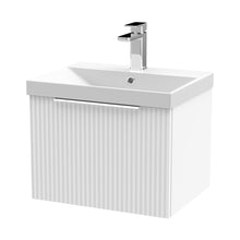 Hudson Reed Fluted 500mm Wall Hung Single Drawer Vanity & Basin 3 Contemp Satin White MFC Painted Gloss 409x510x395mm - JJ Building Materials
