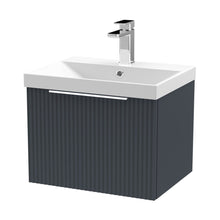 Hudson Reed Fluted 500mm Wall Hung Single Drawer Vanity & Basin 3 Contemp Soft Black MFC Painted Gloss 409x510x395mm - JJ Building Materials