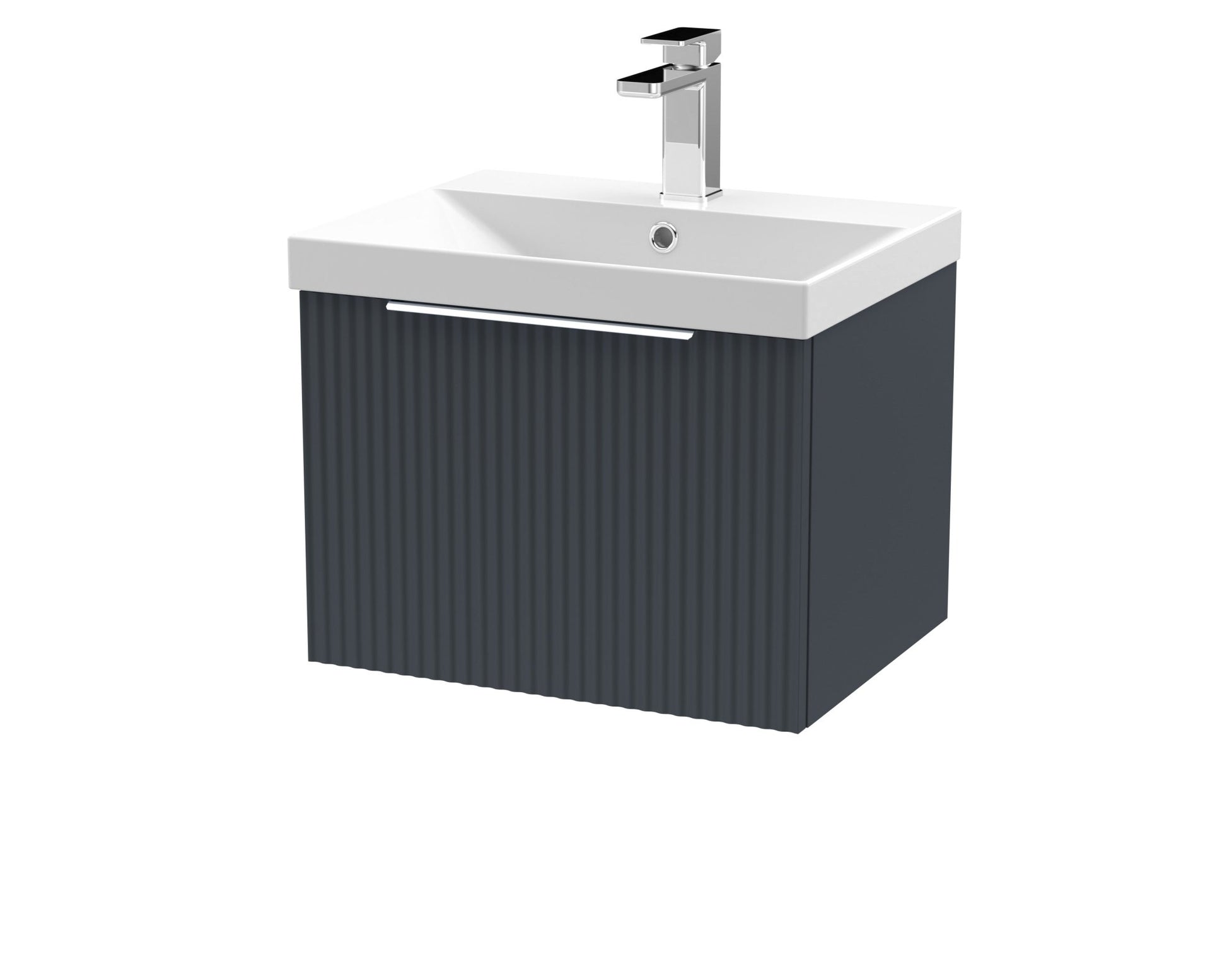 Hudson Reed Fluted 500mm Wall Hung Single Drawer Vanity & Basin 3 Contemp Soft Black MFC Painted Gloss 409x510x395mm - JJ Building Materials