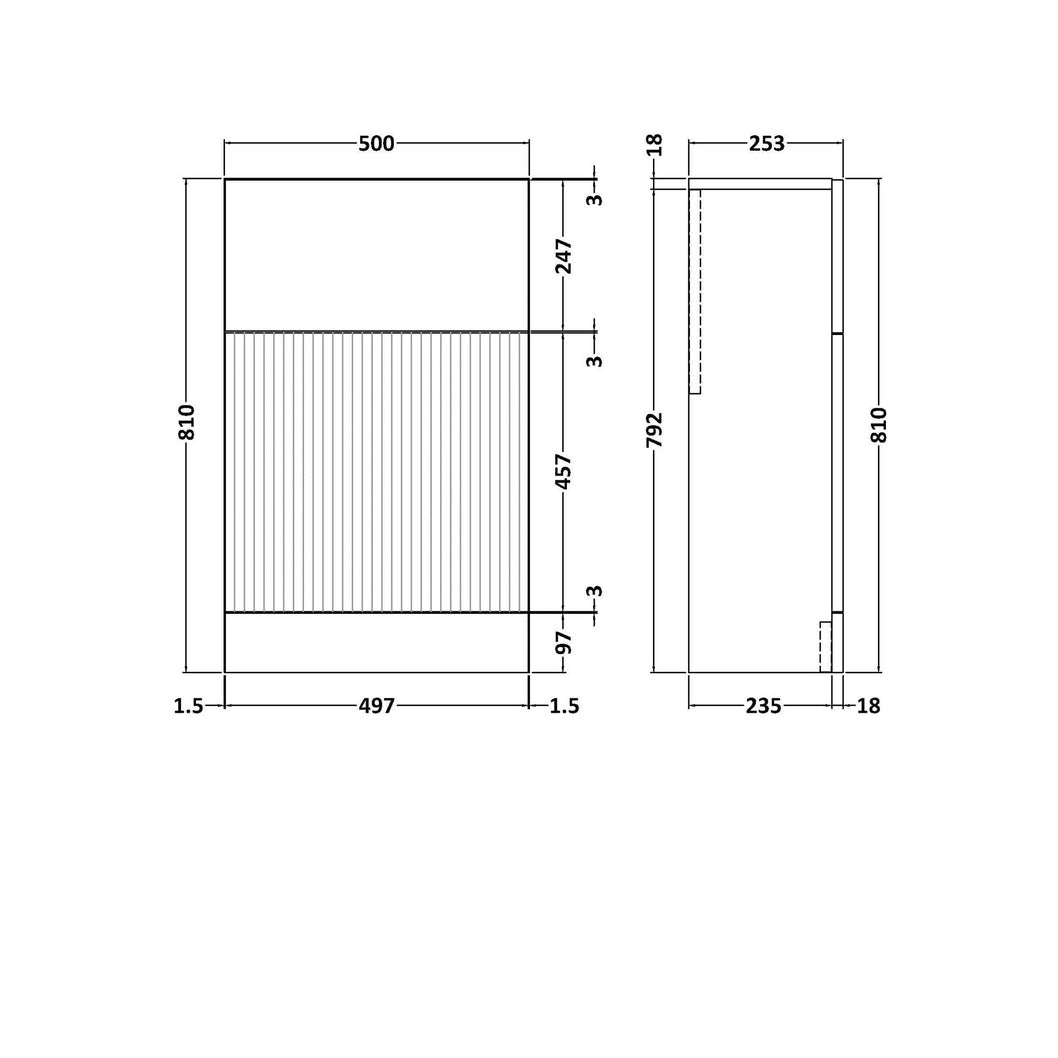 Hudson Reed Fluted 500mm Wc Unit Contemp Satin White MFC Painted Gloss 810x500x253mm - JJ Building Materials