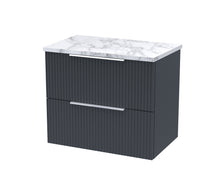 Hudson Reed Fluted 600 Wall Hung 2 - drawer Vanity & Laminate Worktop Contemp Soft Black MFC Painted Gloss 522x605x390mm - JJ Building Materials